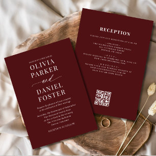 All in One Elegant Burgundy QR Code Wedding Invitation