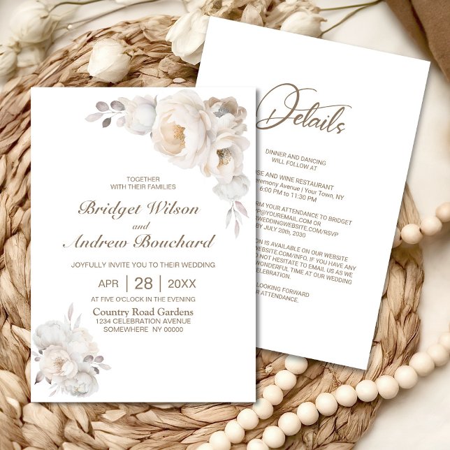 All In One Elegant Cream Floral Wedding Invitation (Creator Uploaded)