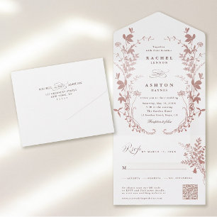 All In One Elegant Dusty Rose Botanical Wedding Invitation