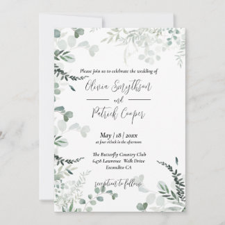 All in one, elegant eucalyptus leaves Wedding Inv Invitation