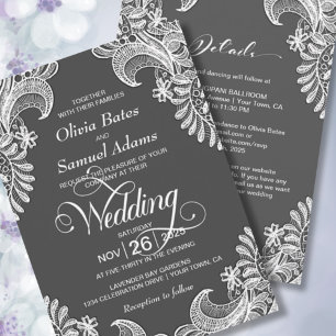 All In One Elegant Grey Lace Wedding Invitation