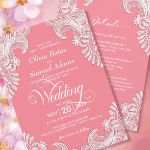 All In One Elegant Pink Lace Wedding Invitation