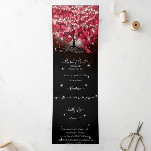 All In One Elegant Red & Pink Heart Leaf Wedding T Tri-Fold Invitation