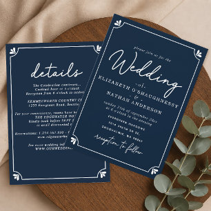 All-In-One Elegant Simple Blue and White Wedding Invitation
