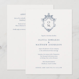 All In One Elegant Vintage Crest QR Wedding Invitation