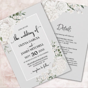 All In One Elegant White Floral Grey Wedding Invitation