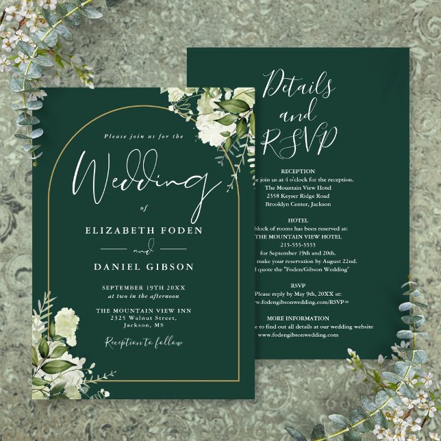 All In One Emerald Greenery Gold Arch Wedding Invitation (All In One Emerald Greenery Gold Arch Wedding Invitation)