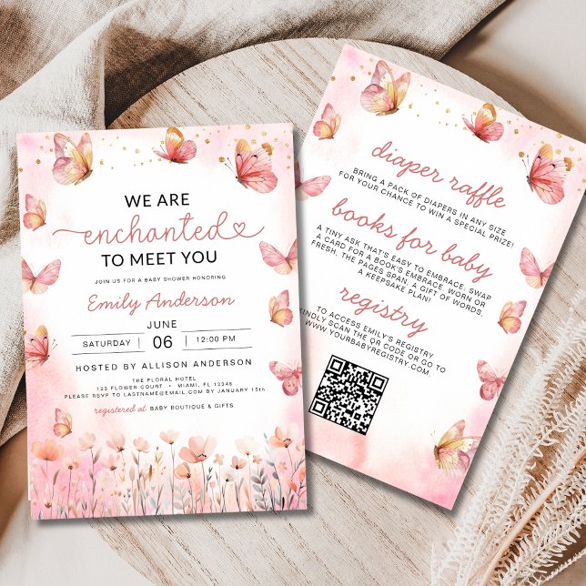 All in One Enchanted Girl Butterfly Baby Shower Invitation (Creator Uploaded)