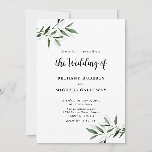 All in One Eucalyptus Calligraphy QR Code Wedding Invitation (Front)