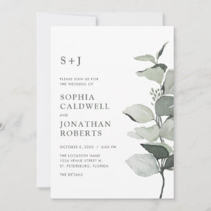 All in One Eucalyptus QR Code RSVP Sage Wedding Invitation