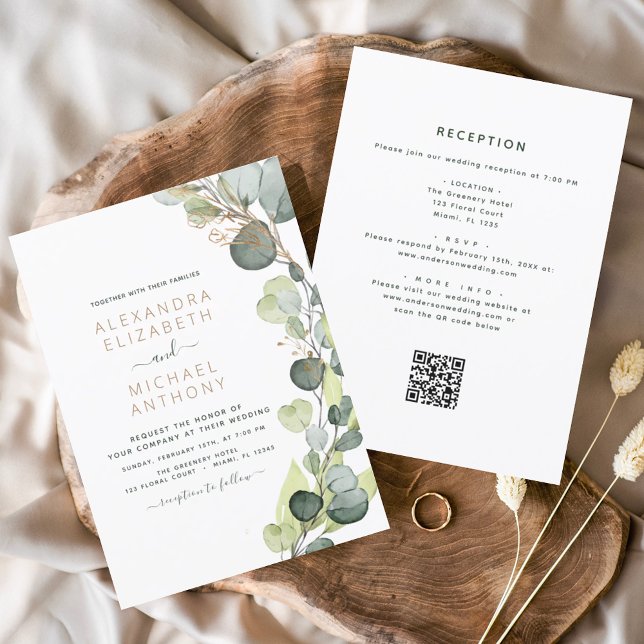 All in One Eucalyptus QR Code Wedding Greenery Invitation (Creator Uploaded)