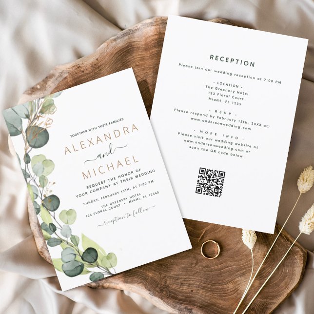 All in One Eucalyptus QR Code Wedding Greenery Invitation (Creator Uploaded)