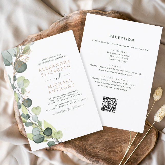 All in One Eucalyptus QR Code Wedding Greenery Invitation (Creator Uploaded)