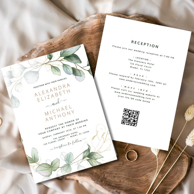 All in One Eucalyptus QR Code Wedding Greenery Invitation (Creator Uploaded)