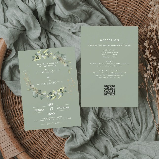 All in One Eucalyptus QR Code Wedding Invitation (Creator Uploaded)