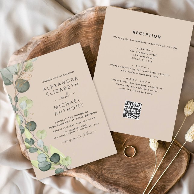 All in One Eucalyptus QR Code Wedding Invitation (Creator Uploaded)
