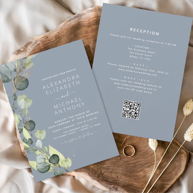 All in One Eucalyptus QR Code Wedding Invitation Flyer (Creator Uploaded)