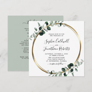 All in One Eucalyptus White Sage Square Wedding Invitation