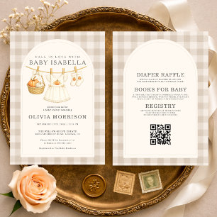 All in One Fall in Love Gingham Girl Baby Shower Invitation
