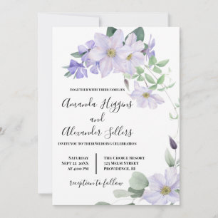  All in one Floral Lilac clematis wedding Invitation