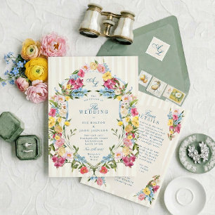 All In One French Blue Floral Monogram Vintage Invitation