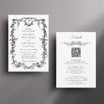 All in One French Victorian Black & White Wedding  Invitation<br><div class="desc">Elegant black and white floral wedding invitation with details on the back.
For more advanced customization of this design,  please click the DESIGN TOOL BUTTON above!</div>