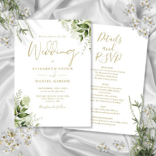All In One Gold Greenery Floral Wedding Invitation