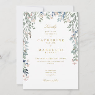 All In One Gold Wildflowers Floral Wedding Invitation