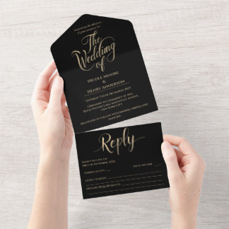 All In One Golden Emerald Wedding Lettering All In One Invitation