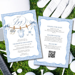 All In One Golf Blue Clothesline Baby Shower Invitation