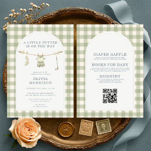 All in One Golf Gingham Sage Green Baby Shower Invitation