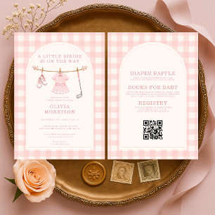 All in One Golf Pink Gingham Girl Baby Shower Invitation