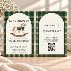 All in One Green Horse Plaid Polo Boy Baby Shower  Invitation