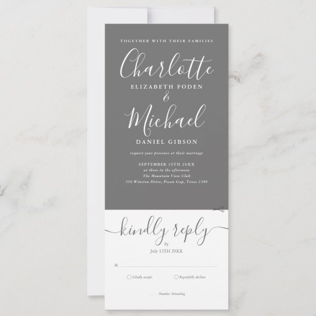 All In One Grey And White Script Wedding Invitation (Front)