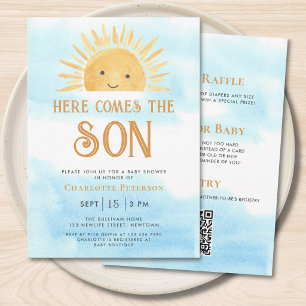 All In One Here Comes The Son Baby Shower Invitation