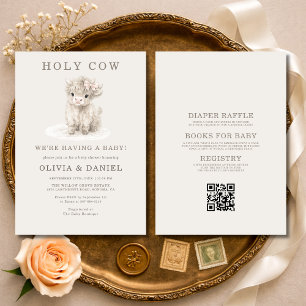 All in One Highland Cow Holy Cow Pink Baby Shower  Invitation