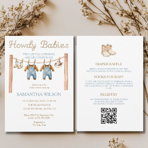 All In One Howdy Baby Little Cowboy Twins Invitation