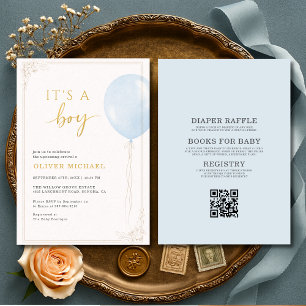 All in One It's A Boy Blue Balloon Baby Shower Invitation