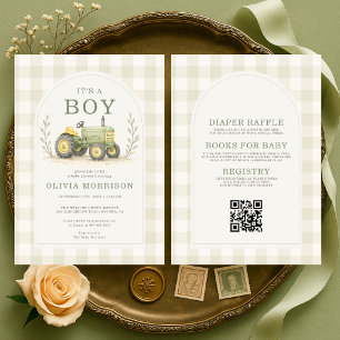 All in One It's a Boy Tractor Baby Shower Invitation