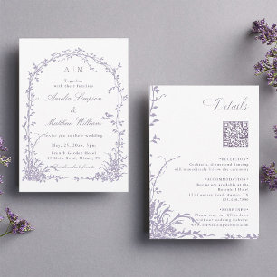 All in One Lavender Botanical Arch Garden Wedding Invitation