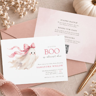 All In One Little Boo Cute Ghost Pink Baby Shower Invitation
