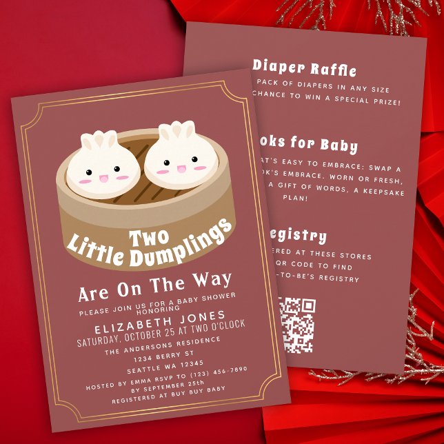 All in One Little Dumpling Twins Baby Shower QR  Invitation (Creator Uploaded)