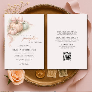 All in One Little Pumpkin Pink Bow Baby Shower Invitation