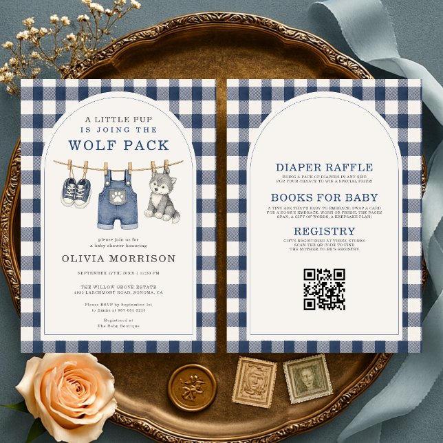 All in One Little Wolf Gingham Baby Shower Invitation (Creator Uploaded)