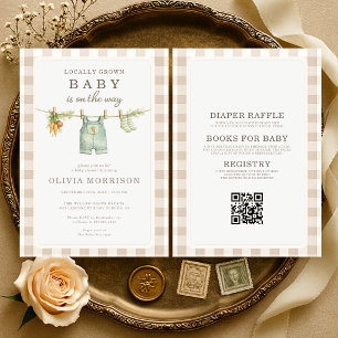 All in One Locally Grown Neutral Beige Baby Shower Invitation