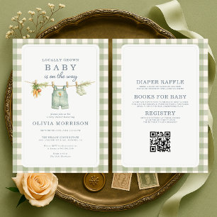 All in One Locally Grown Sage Green Baby Shower Invitation