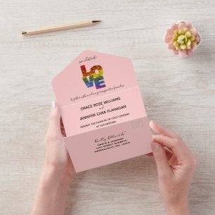 All in One LOVE Red Themed Same-Sex Wedding Invitation