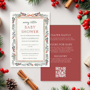 All in One Merry Little Baby Shower Red Bow Invitation