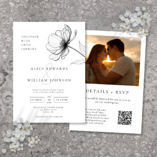 All In One Minimalist Floral Photo QR Code Wedding Invitation
