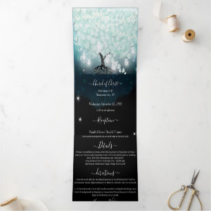 All In One Mint Blush Blue Heart Leaf Wedding Tri-Fold Invitation